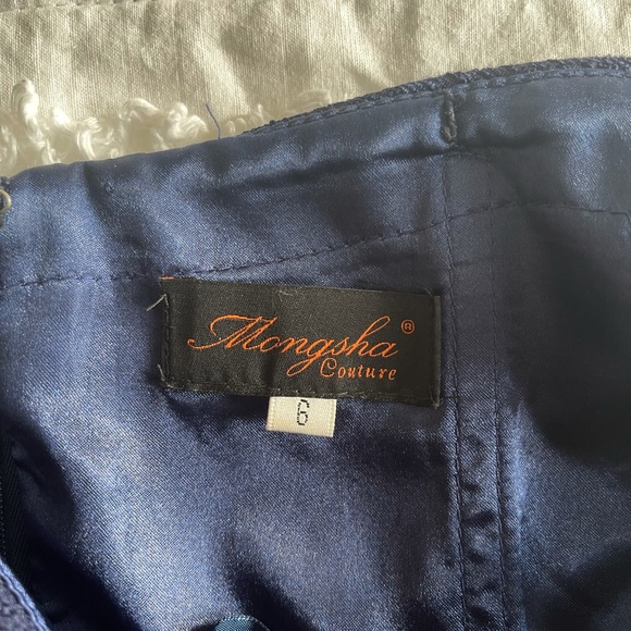 ENGAGEMENT PROM GOWN COUTURE MERMAID W/ ATTACHED SKIRT NAVY BLUE OFF SHOULDER - Picture 6 of 10